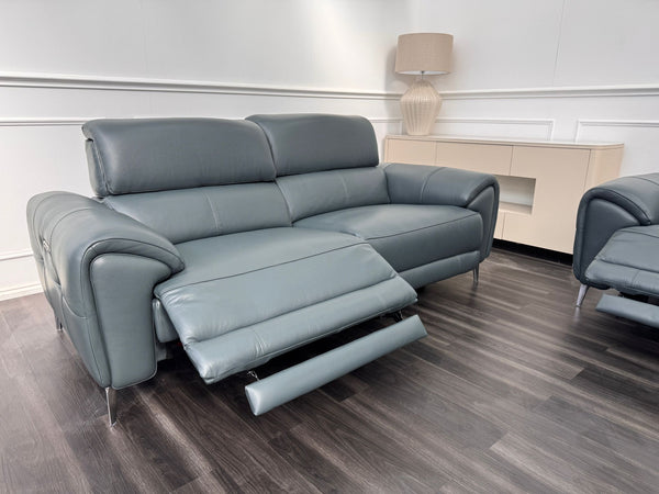 Vino Green Leather 3 & 1 Seater Power Recliner Power Headrest Sofa Set