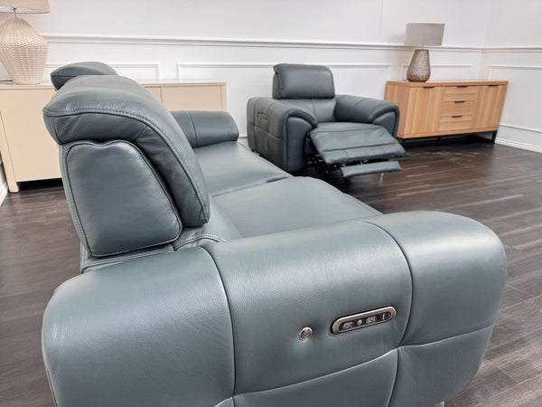 Vino Green Leather 3 & 1 Seater Power Recliner Power Headrest Sofa Set