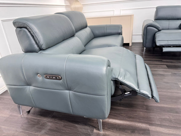 Vino Green Leather 3 & 1 Seater Power Recliner Power Headrest Sofa Set