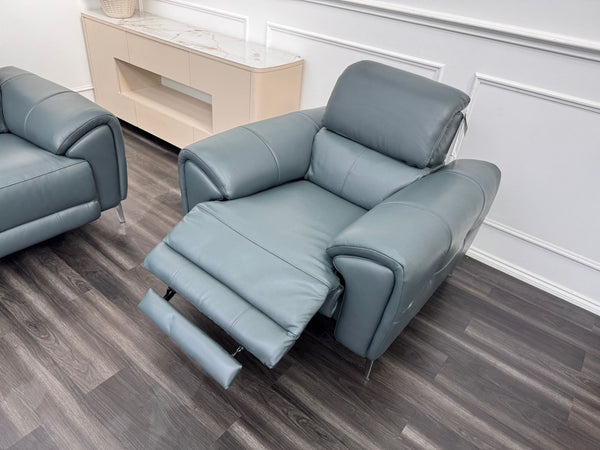 Vino Green Leather 3 & 1 Seater Power Recliner Power Headrest Sofa Set