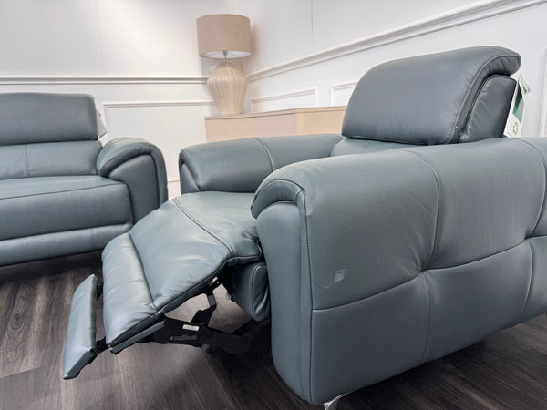 Vino Green Leather 3 & 1 Seater Power Recliner Power Headrest Sofa Set