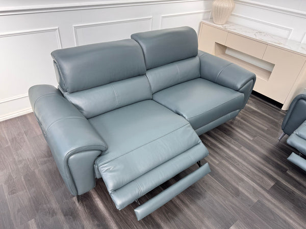 Vino Green Leather 3 & 1 Seater Power Recliner Power Headrest Sofa Set