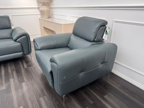 Vino Green Leather 3 & 1 Seater Power Recliner Power Headrest Sofa Set
