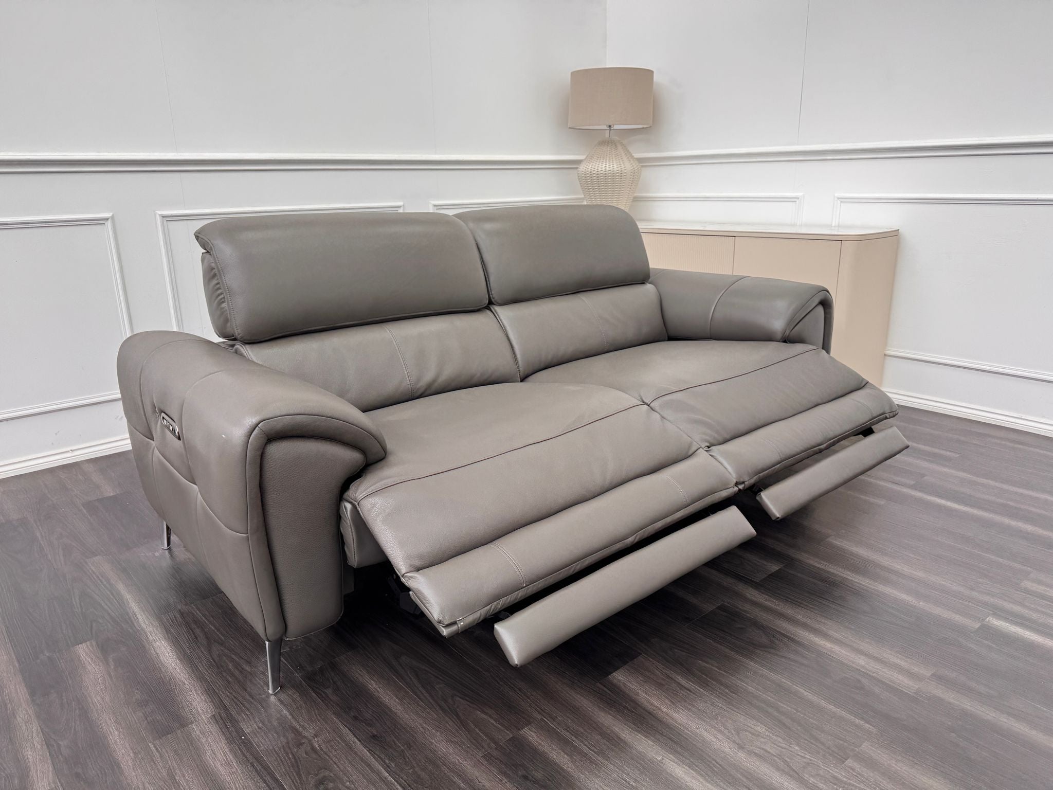 Vino Grey Leather Power Recliner Power Headrest Sofa Set