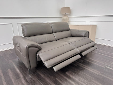Vino Grey Leather Power Recliner Power Headrest Sofa Set
