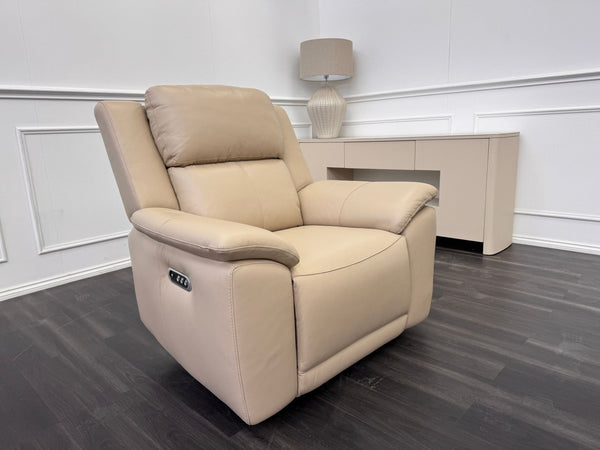 Utah Cream Leather Power Recliner Headrest & Lumbar Support Headrest