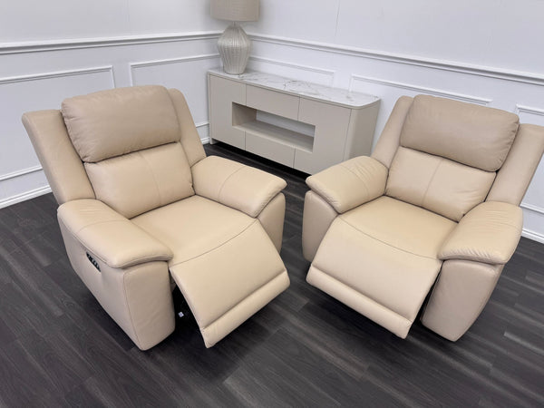 Pair of Utah Cream Leather Power Recliner Headrest & Lumbar Support Headrest