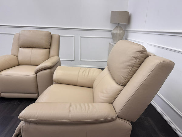 Pair of Utah Cream Leather Power Recliner Headrest & Lumbar Support Headrest