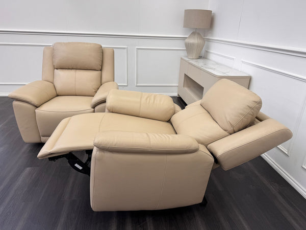 Pair of Utah Cream Leather Power Recliner Headrest & Lumbar Support Headrest