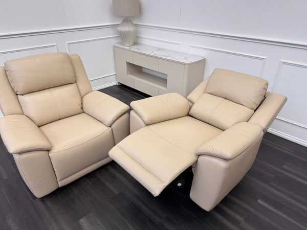 Pair of Utah Cream Leather Power Recliner Headrest & Lumbar Support Headrest