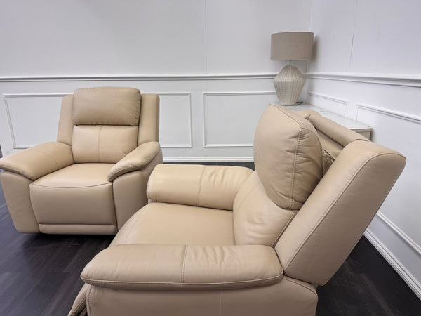 Pair of Utah Cream Leather Power Recliner Headrest & Lumbar Support Headrest