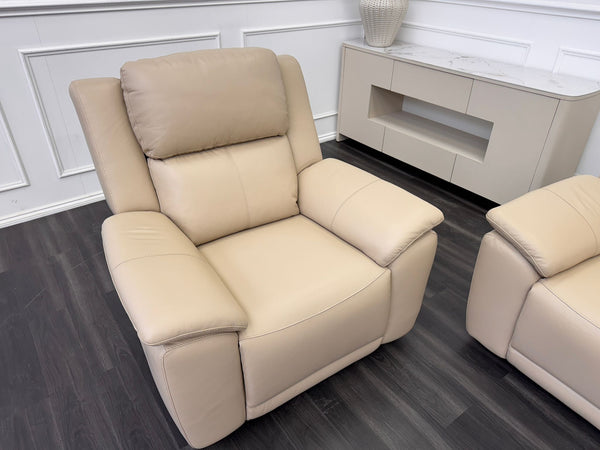 Pair of Utah Cream Leather Power Recliner Headrest & Lumbar Support Headrest