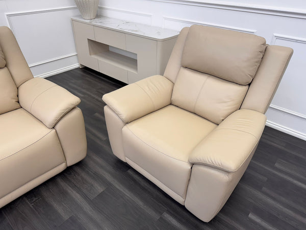 Pair of Utah Cream Leather Power Recliner Headrest & Lumbar Support Headrest
