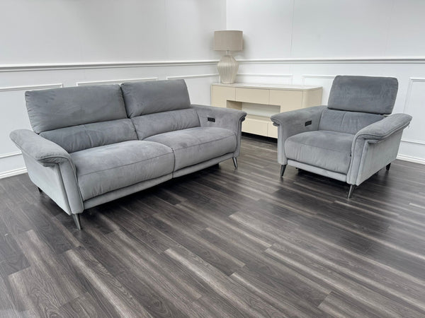 Domicil Huxley Grey Fabric 3 & 1 Power Recliner Headrest Sofa Set