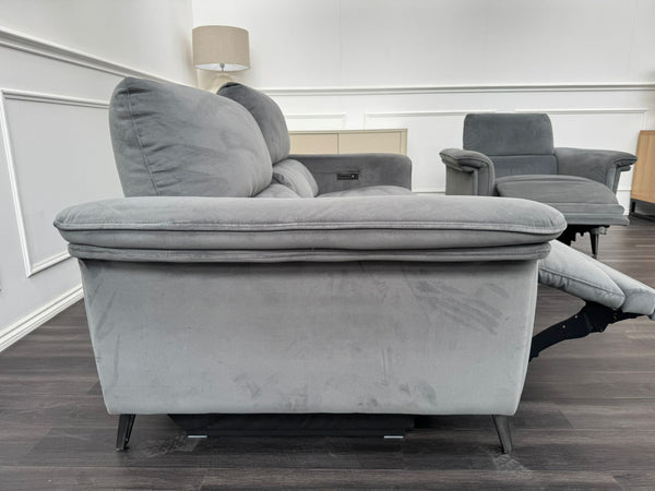 Domicil Huxley Grey Fabric 3 & 1 Power Recliner Headrest Sofa Set