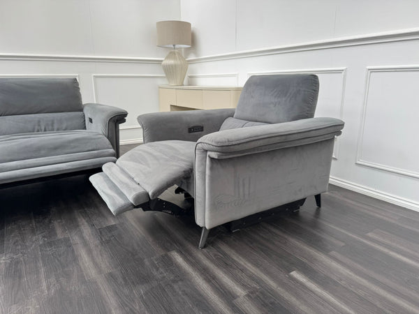 Domicil Huxley Grey Fabric 3 & 1 Power Recliner Headrest Sofa Set