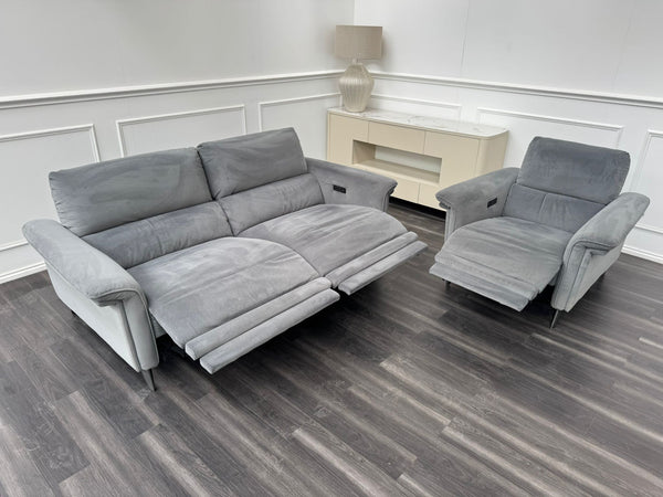 Domicil Huxley Grey Fabric 3 & 1 Power Recliner Headrest Sofa Set