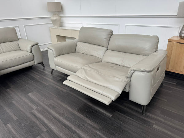 Odyssey Feather Grey Leather Power Recliner 3 & 3 Seater Sofa Set