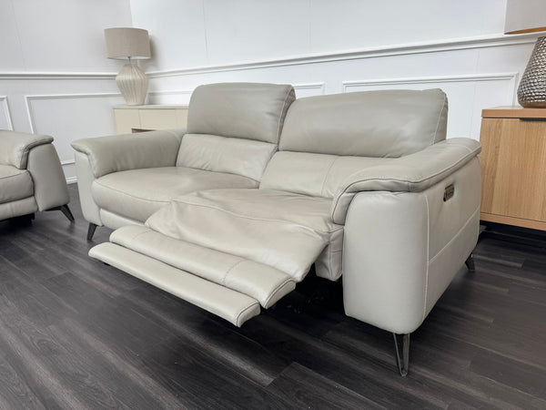 Odyssey Feather Grey Leather Power Recliner 3 & 3 Seater Sofa Set