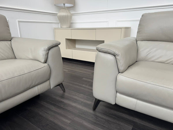 Odyssey Feather Grey Leather Power Recliner 3 & 3 Seater Sofa Set