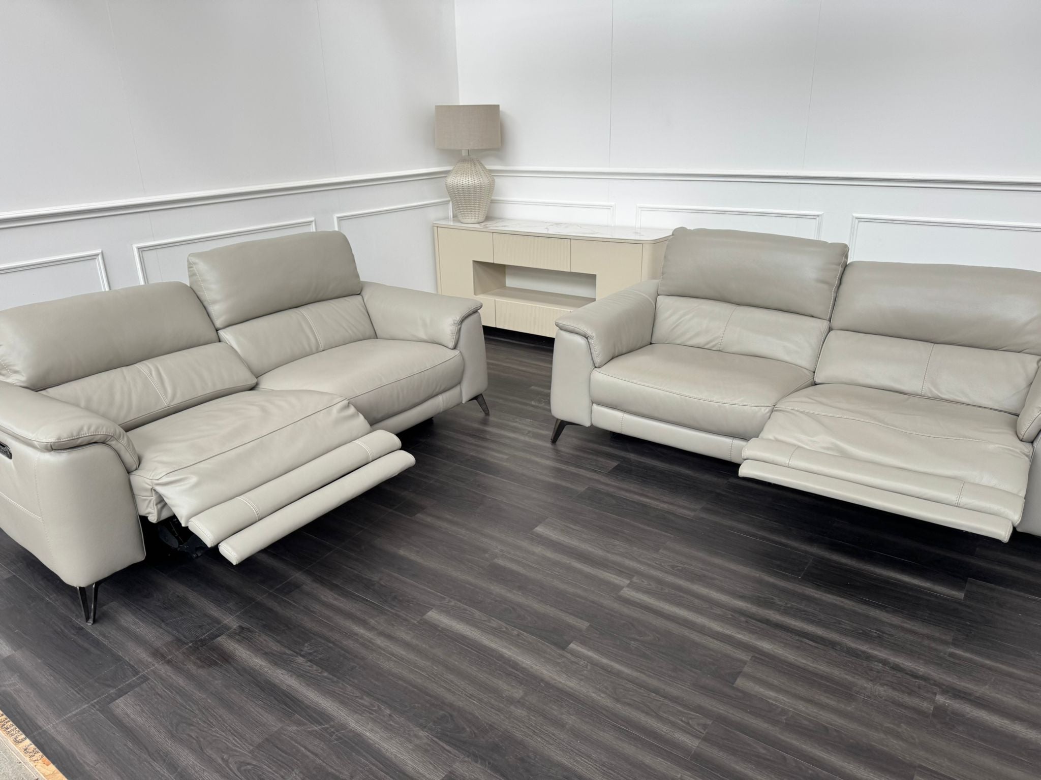 Odyssey Feather Grey Leather Power Recliner 3 & 3 Seater Sofa Set