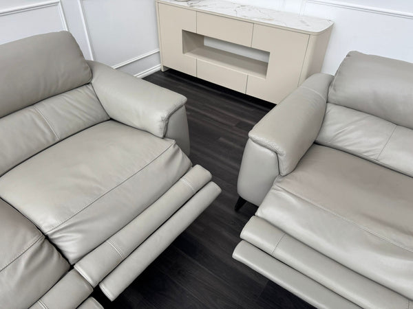 Odyssey Feather Grey Leather Power Recliner 3 & 3 Seater Sofa Set