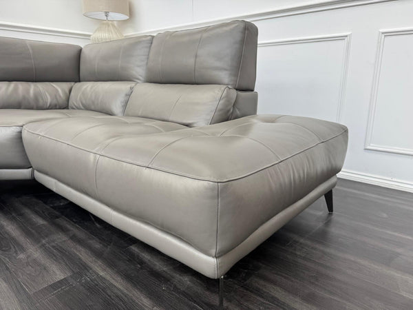 Designer Grey Leather Power Recliner Corner Sofa