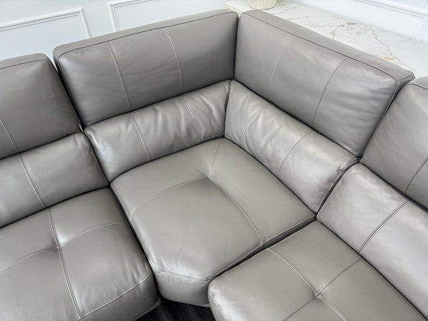 Designer Grey Leather Power Recliner Corner Sofa