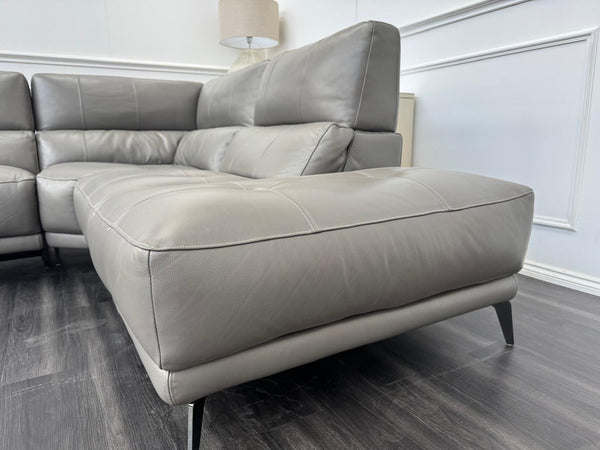 Designer Grey Leather Power Recliner Corner Sofa