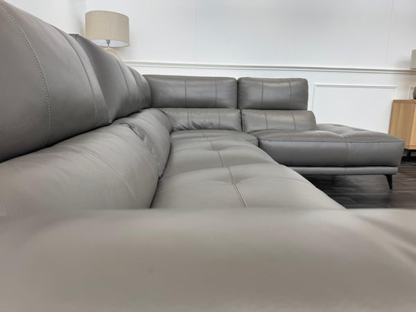 Designer Grey Leather Power Recliner Corner Sofa