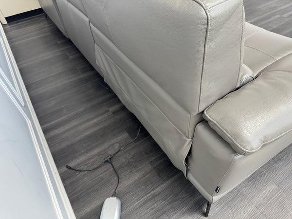 Designer Grey Leather Power Recliner Corner Sofa
