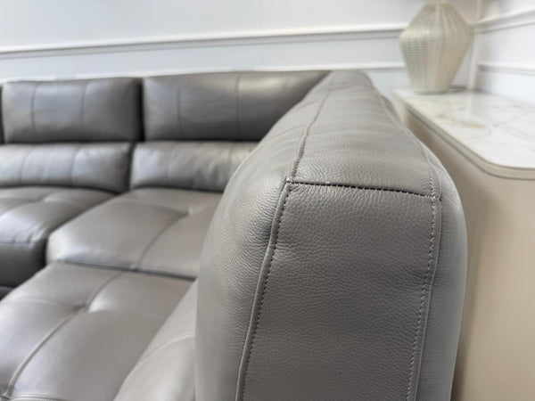 Designer Grey Leather Power Recliner Corner Sofa