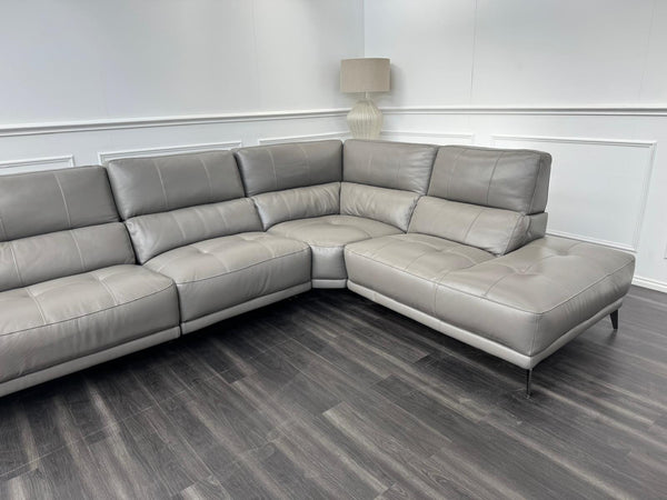 Designer Grey Leather Power Recliner Corner Sofa