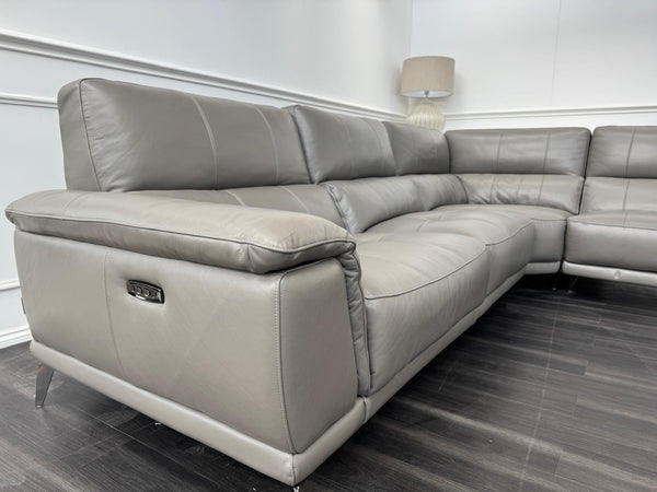 Designer Grey Leather Power Recliner Corner Sofa