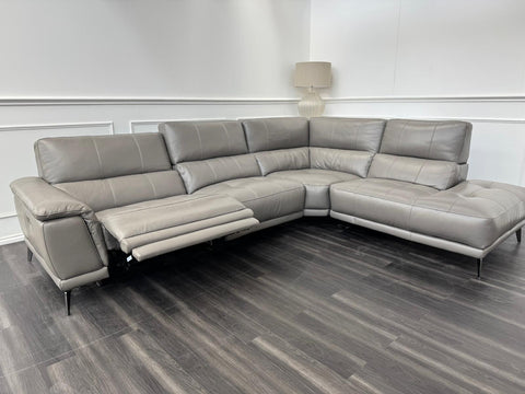 Designer Grey Leather Power Recliner Corner Sofa