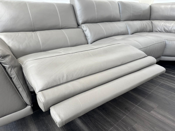 Designer Grey Leather Power Recliner Corner Sofa