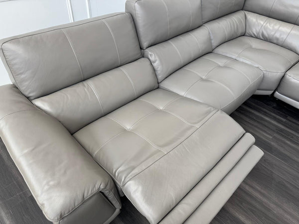 Designer Grey Leather Power Recliner Corner Sofa