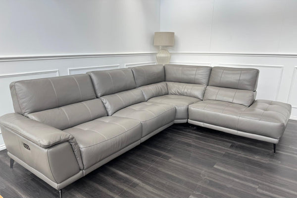 Designer Grey Leather Power Recliner Corner Sofa