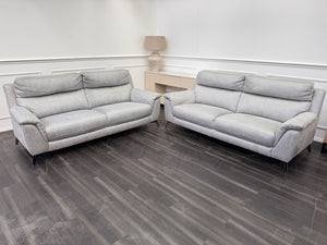 Pair of Contempo 3 Seater Grey Saddle Leather Sofa Set