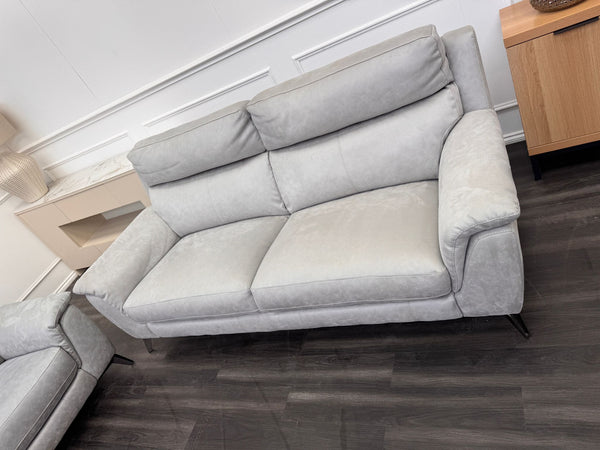 Pair of Contempo 3 Seater Grey Saddle Leather Sofa Set