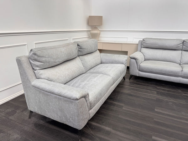 Pair of Contempo 3 Seater Grey Saddle Leather Sofa Set