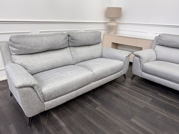 Pair of Contempo 3 Seater Grey Saddle Leather Sofa Set