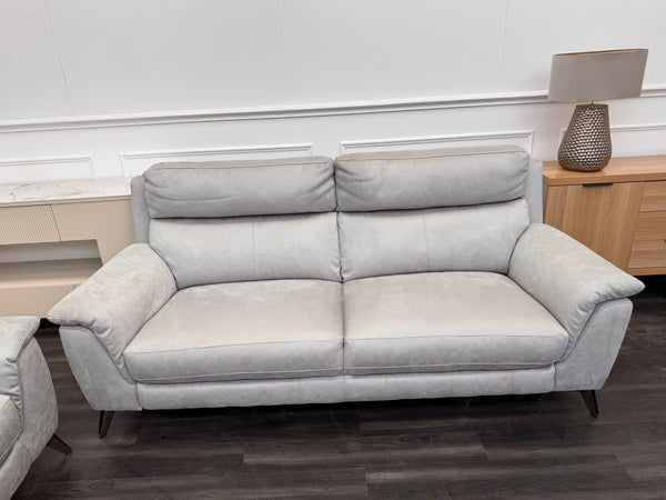 Pair of Contempo 3 Seater Grey Saddle Leather Sofa Set