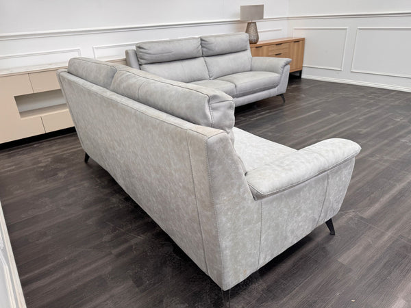 Pair of Contempo 3 Seater Grey Saddle Leather Sofa Set