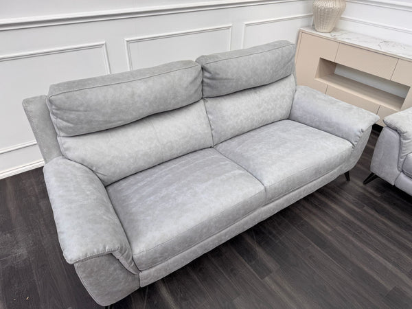 Pair of Contempo 3 Seater Grey Saddle Leather Sofa Set