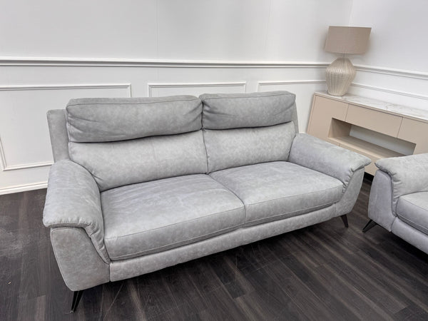 Pair of Contempo 3 Seater Grey Saddle Leather Sofa Set