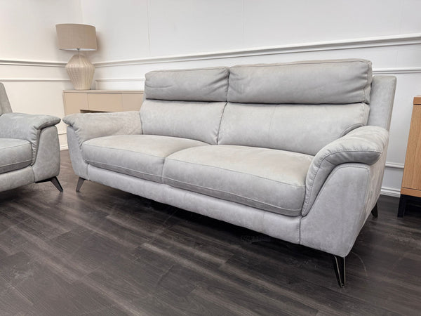 Pair of Contempo 3 Seater Grey Saddle Leather Sofa Set
