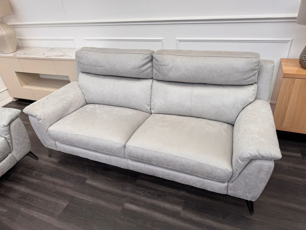 Pair of Contempo 3 Seater Grey Saddle Leather Sofa Set