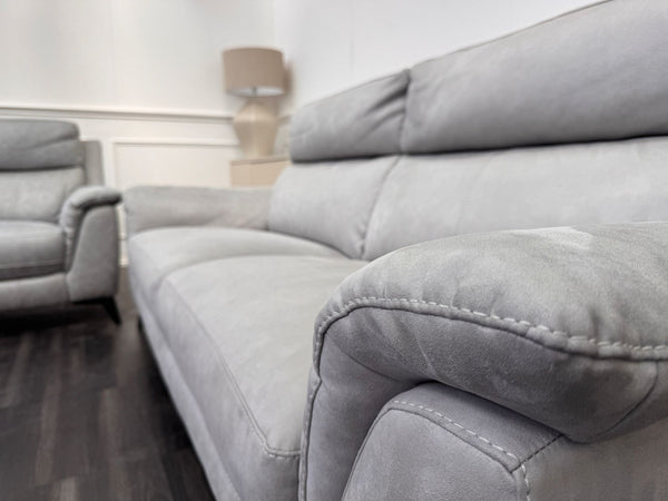 Pair of Contempo 3 Seater Grey Saddle Leather Sofa Set