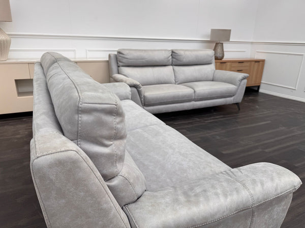 Pair of Contempo 3 Seater Grey Saddle Leather Sofa Set